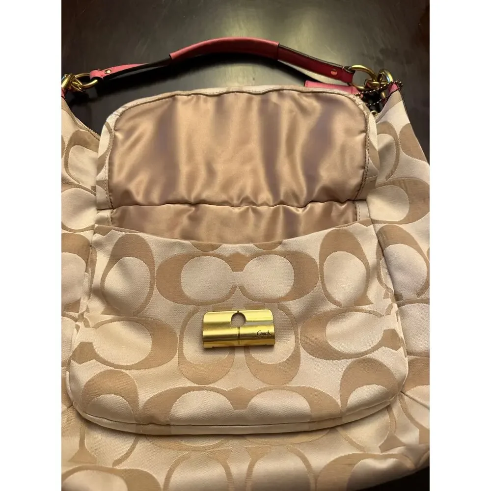Coach Satchel Signature C Cream and Pink